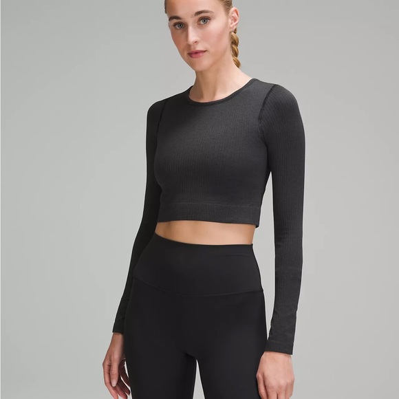 lululemon athletica Tops - Lululemon Ebb to Street Long-Sleeve Shirt Black Crop Size 8